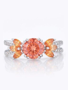 Coral Pink & Peach Gemstone Flower Ring, 925 Sterling Silver Charmed Aroma 2019